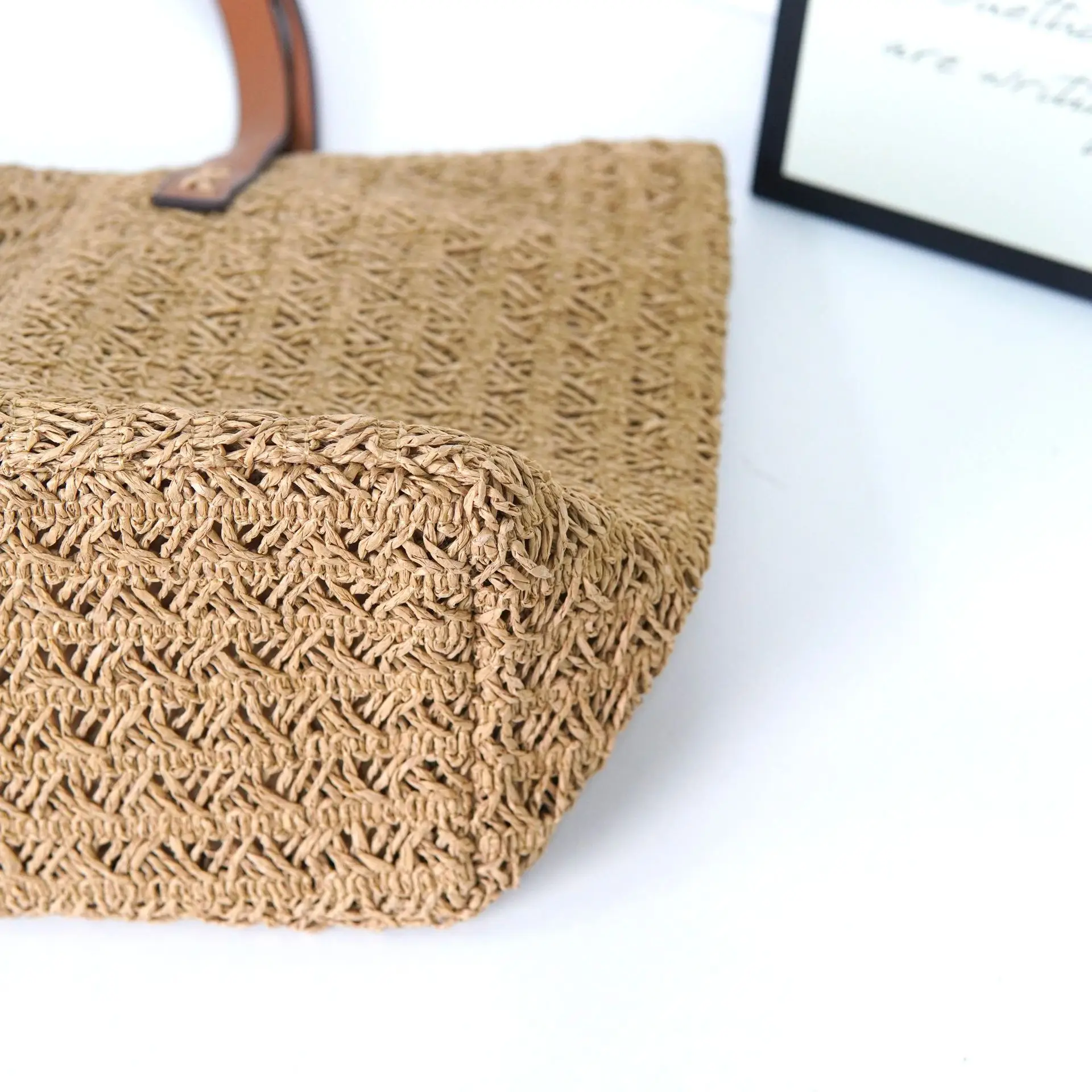 Women's Beige Woven Tote Bag 280g Extra Large — feature 10