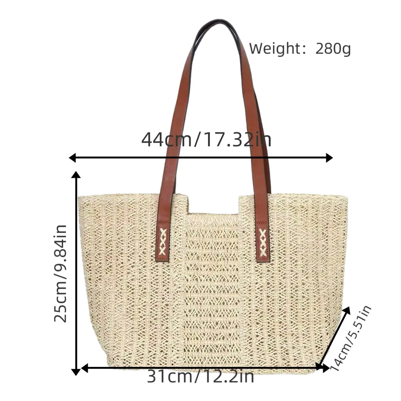 Women's Beige Woven Tote Bag 280g Extra Large — feature 4