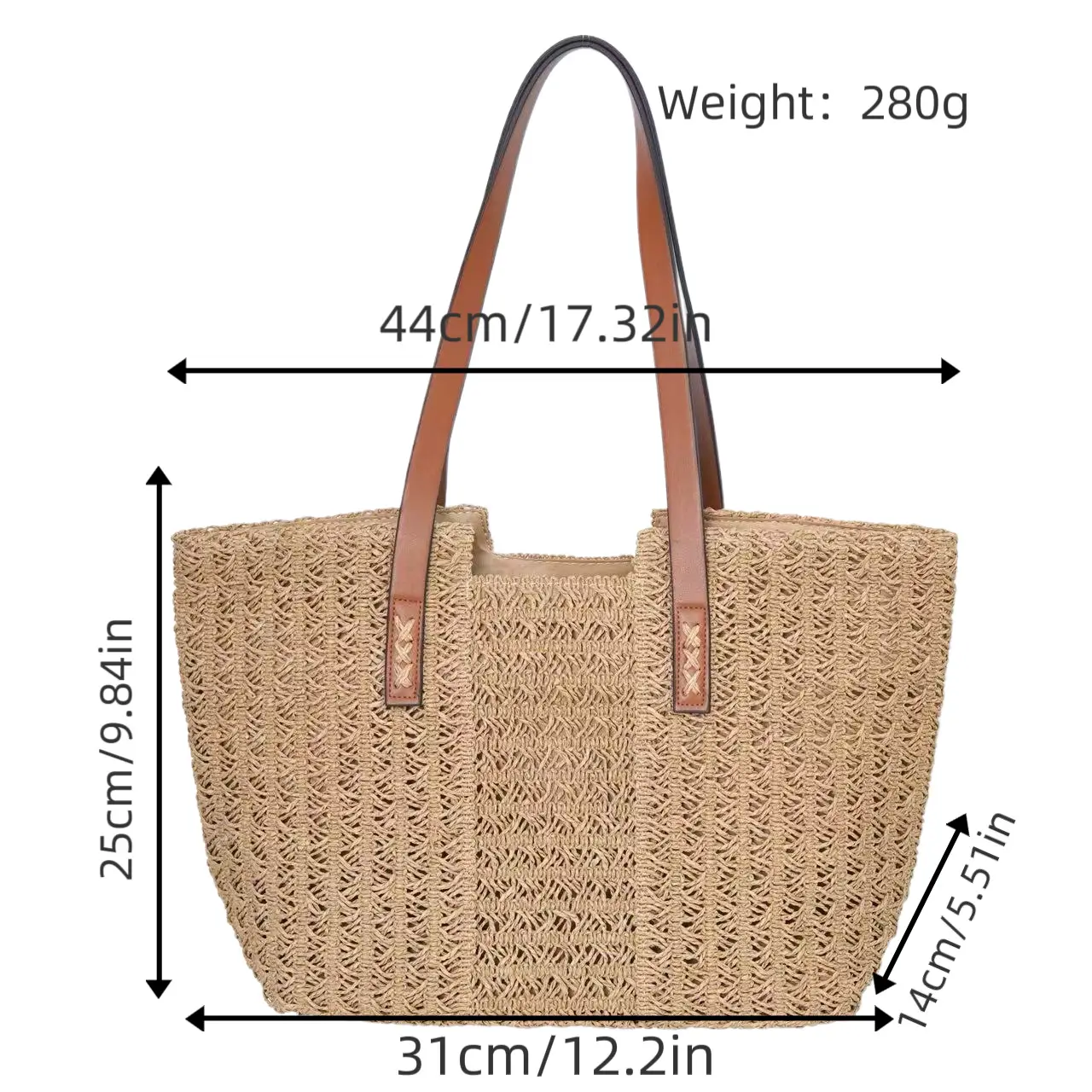 Women's Beige Woven Tote Bag 280g Extra Large — feature 5
