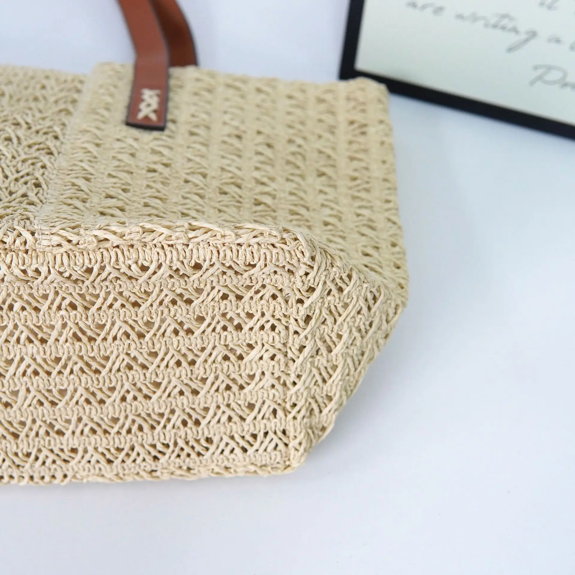 Women's Beige Woven Tote Bag 280g Extra Large — feature 8