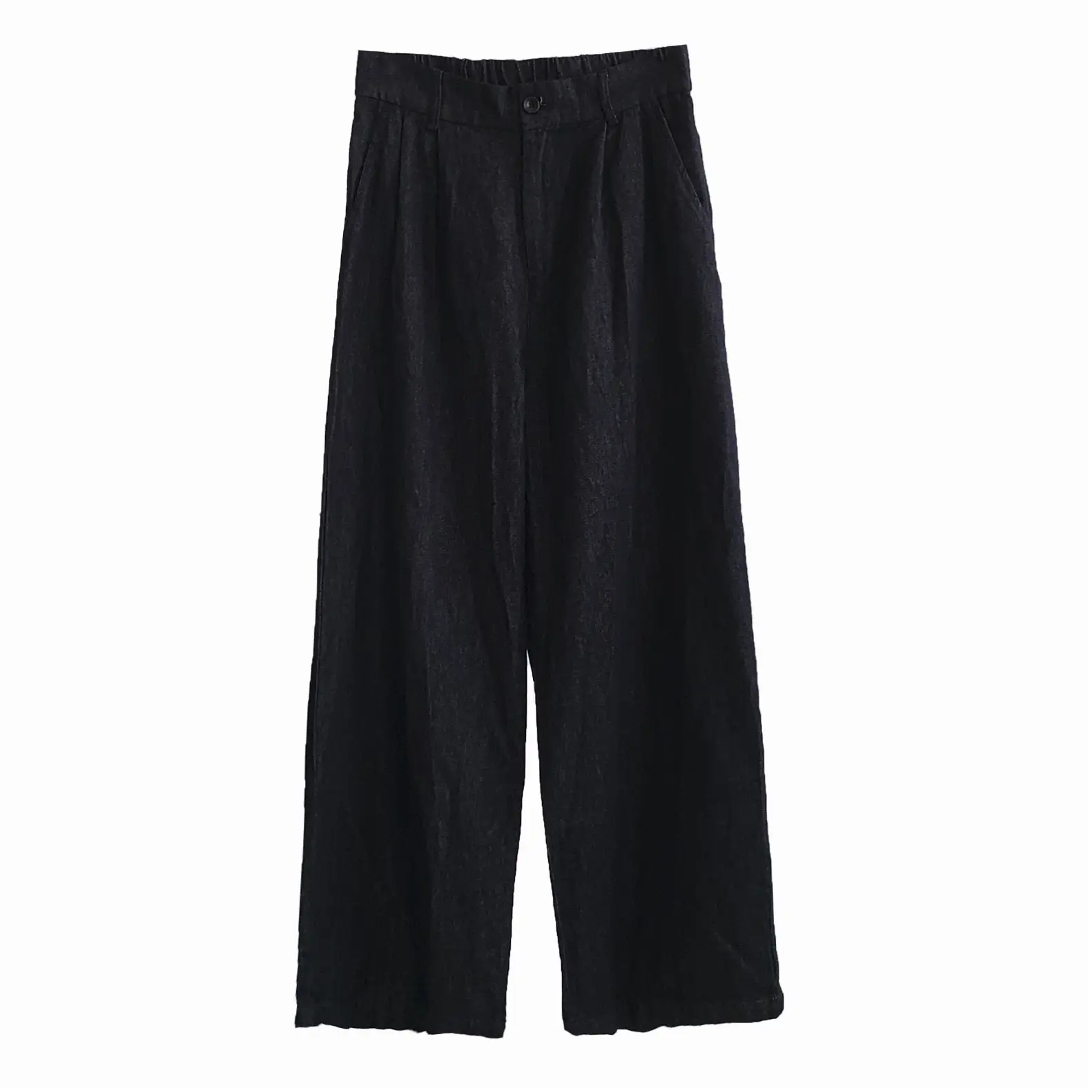 Retro Dark Blue Pure Cotton Banana Pants with Elastic Waist