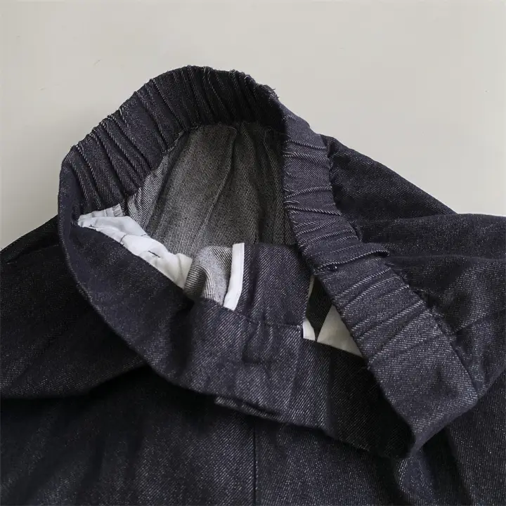 Retro Dark Blue Pure Cotton Banana Pants with Elastic Waist — feature 12