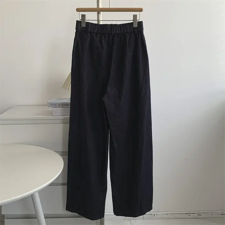 Retro Dark Blue Pure Cotton Banana Pants with Elastic Waist — feature 5