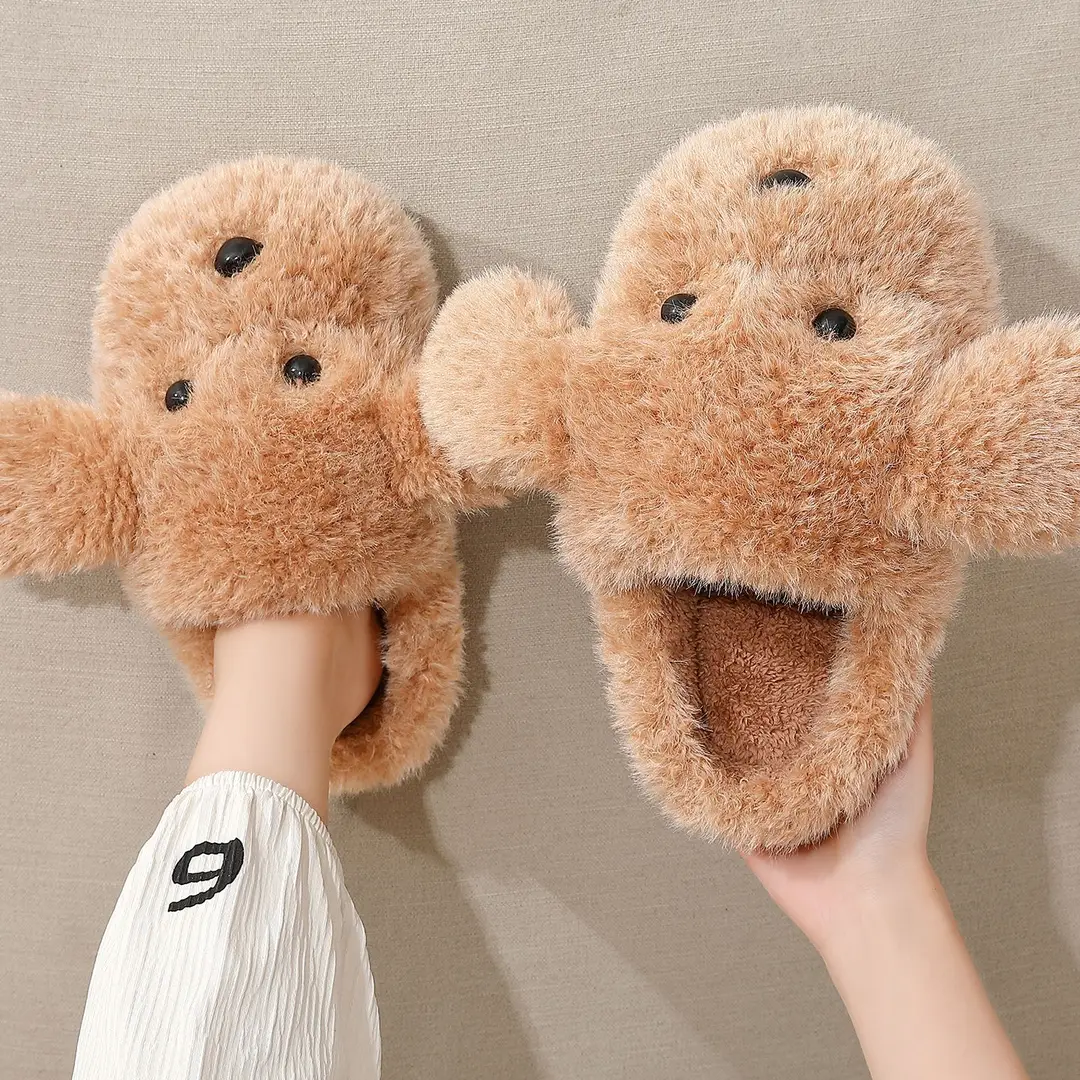 Cute Puppy Cotton Slippers for Women Winter Indoor Home Cotton Slippers Non-Slip Warm Thick-Soled Furry Slippers Winter Wholesale
