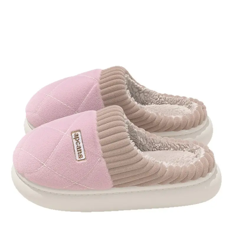 Women Cotton Plush Slippers Winter Warm Thick Soled