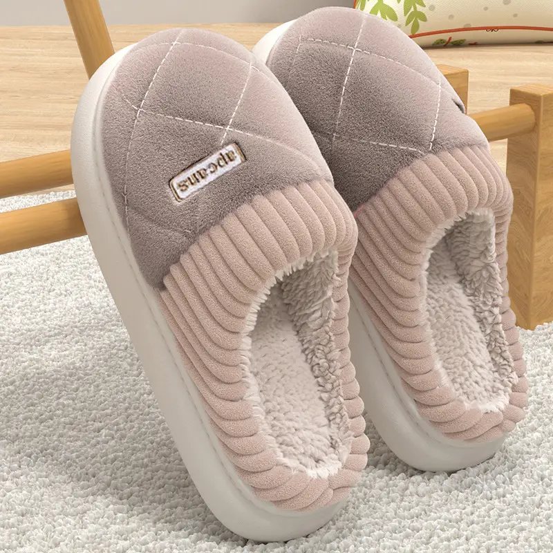 Women Cotton Plush Slippers Winter Warm Thick Soled