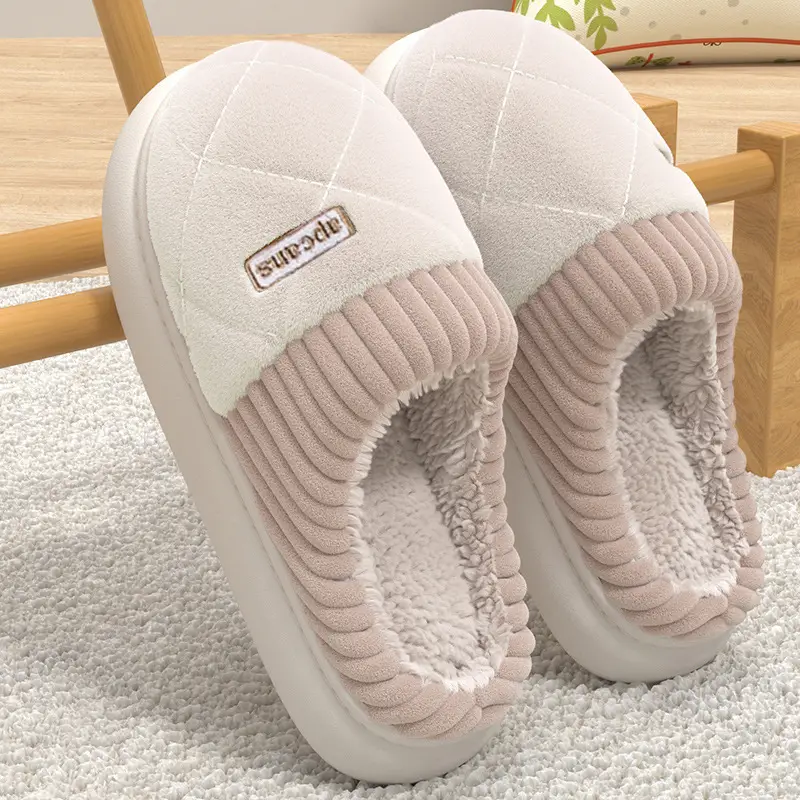 Women Cotton Plush Slippers Winter Warm Thick Soled