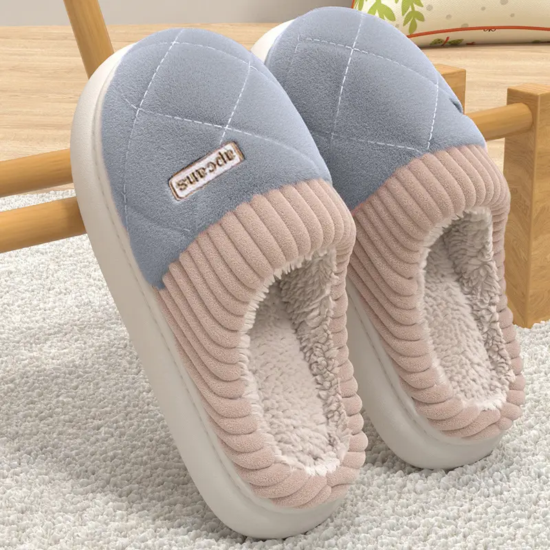 Women Cotton Plush Slippers Winter Warm Thick Soled