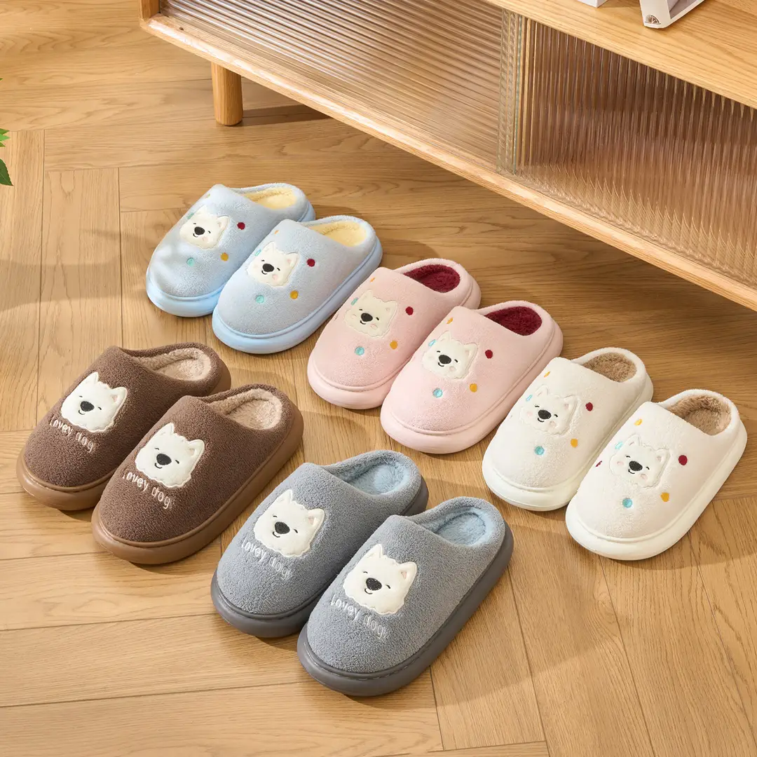 Cotton Slippers for Women, Winter 2026 New Style, Indoor Home Warm Non-Slip Cartoon Cute Dog Plush Slippers for Women - Image 9