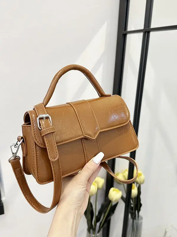 Black Square Crossbody Bag with Yellow Strap