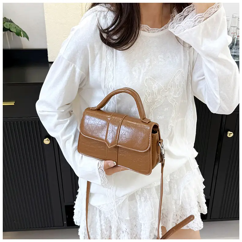 Black Square Crossbody Bag with Yellow Strap — feature 15