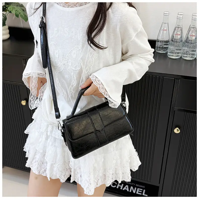 Black Square Crossbody Bag with Yellow Strap — feature 17