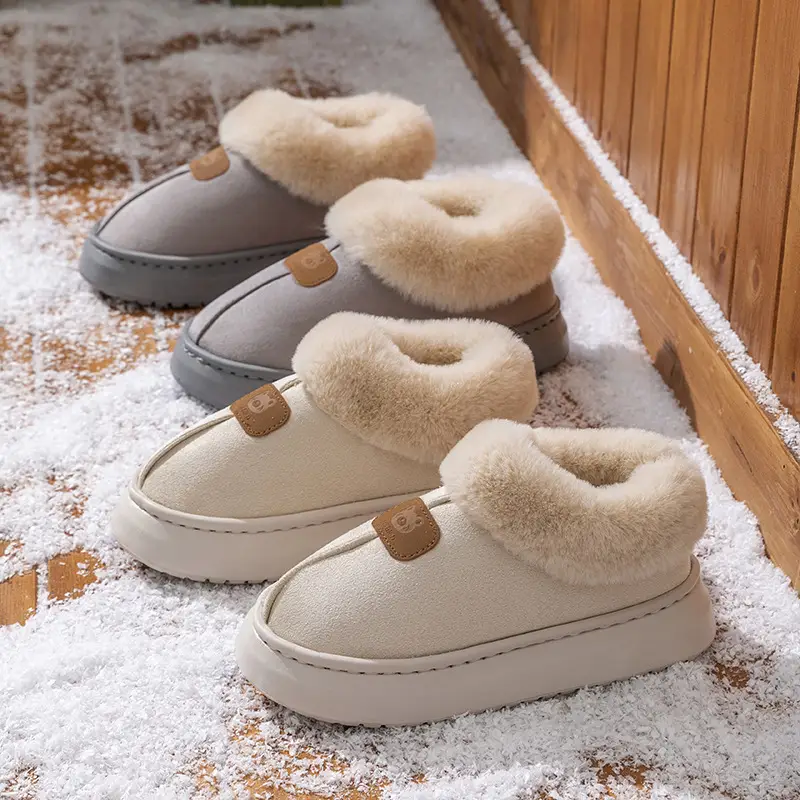 Cotton Slippers for Women, Plush, Warm, Non-Slip, Indoor Home Use, Suede Cotton Shoes for Men, Thickened for Outdoor Wear, Couple Style - Image 8