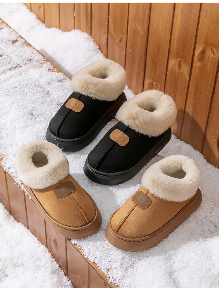 Cotton Slippers for Women, Plush, Warm, Non-Slip, Indoor Home Use, Suede Cotton Shoes for Men, Thickened for Outdoor Wear, Couple Style — feature 23