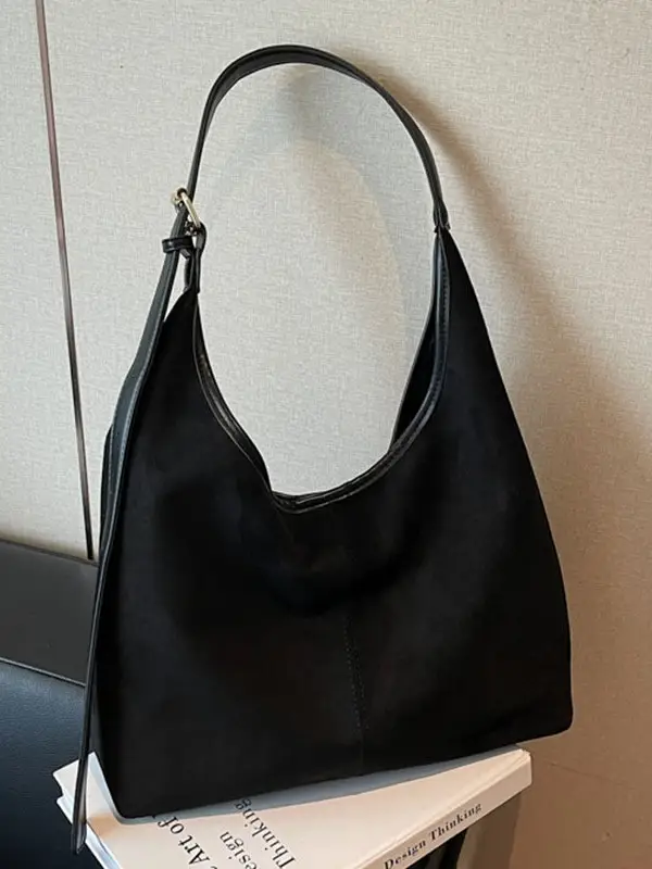 Black Suede Shoulder Crossbody Bag for Women Large Capacity 2026 - Image 5