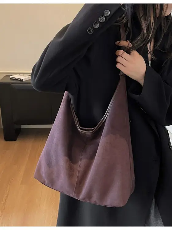 Black Suede Shoulder Crossbody Bag for Women Large Capacity 2026 - Image 7