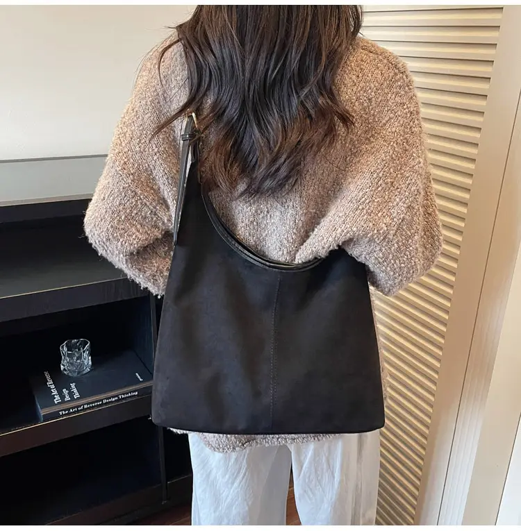 Black Suede Shoulder Crossbody Bag for Women Large Capacity 2026 — feature 20