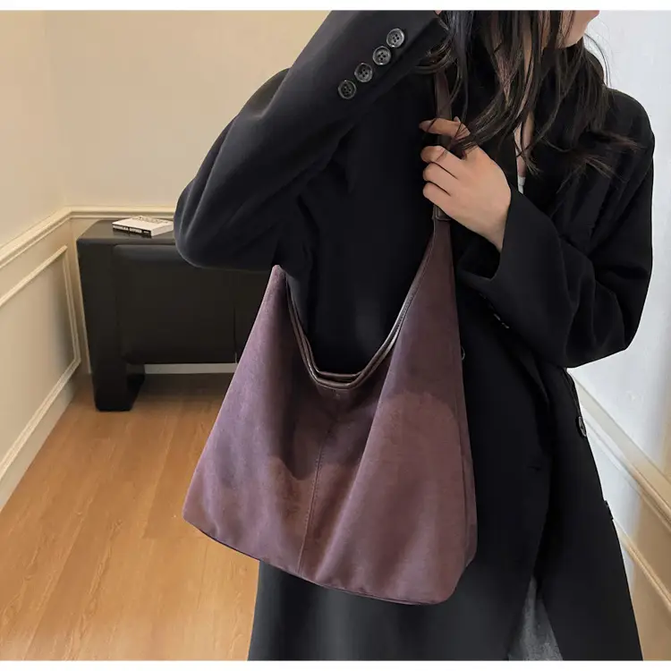 Black Suede Shoulder Crossbody Bag for Women Large Capacity 2026 — feature 27