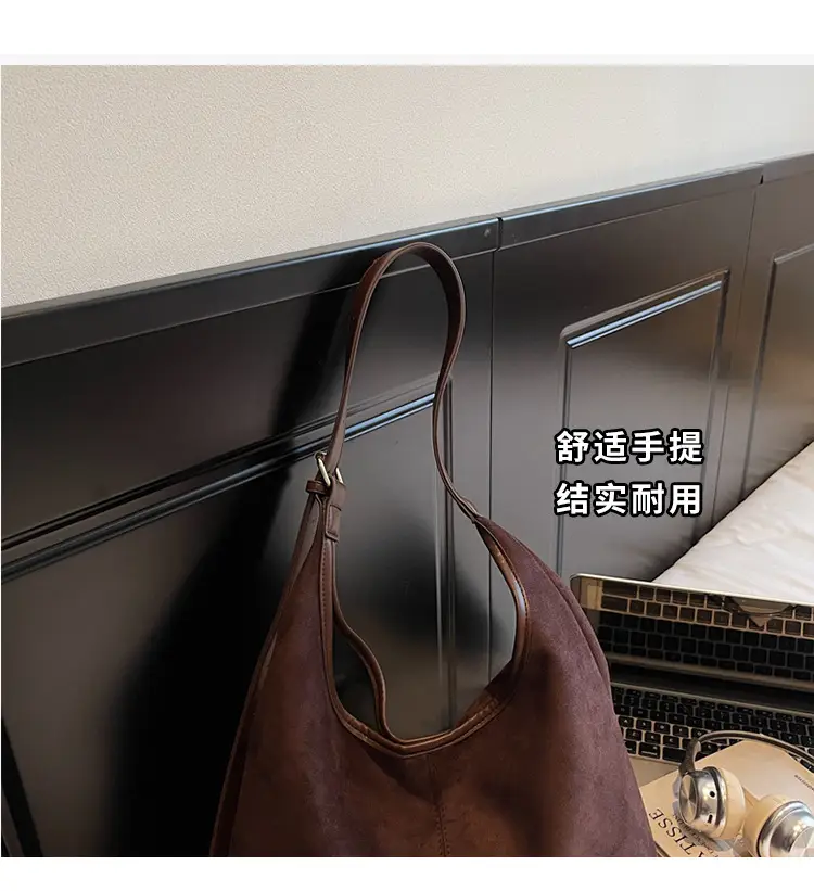 Black Suede Shoulder Crossbody Bag for Women Large Capacity 2026 — feature 5