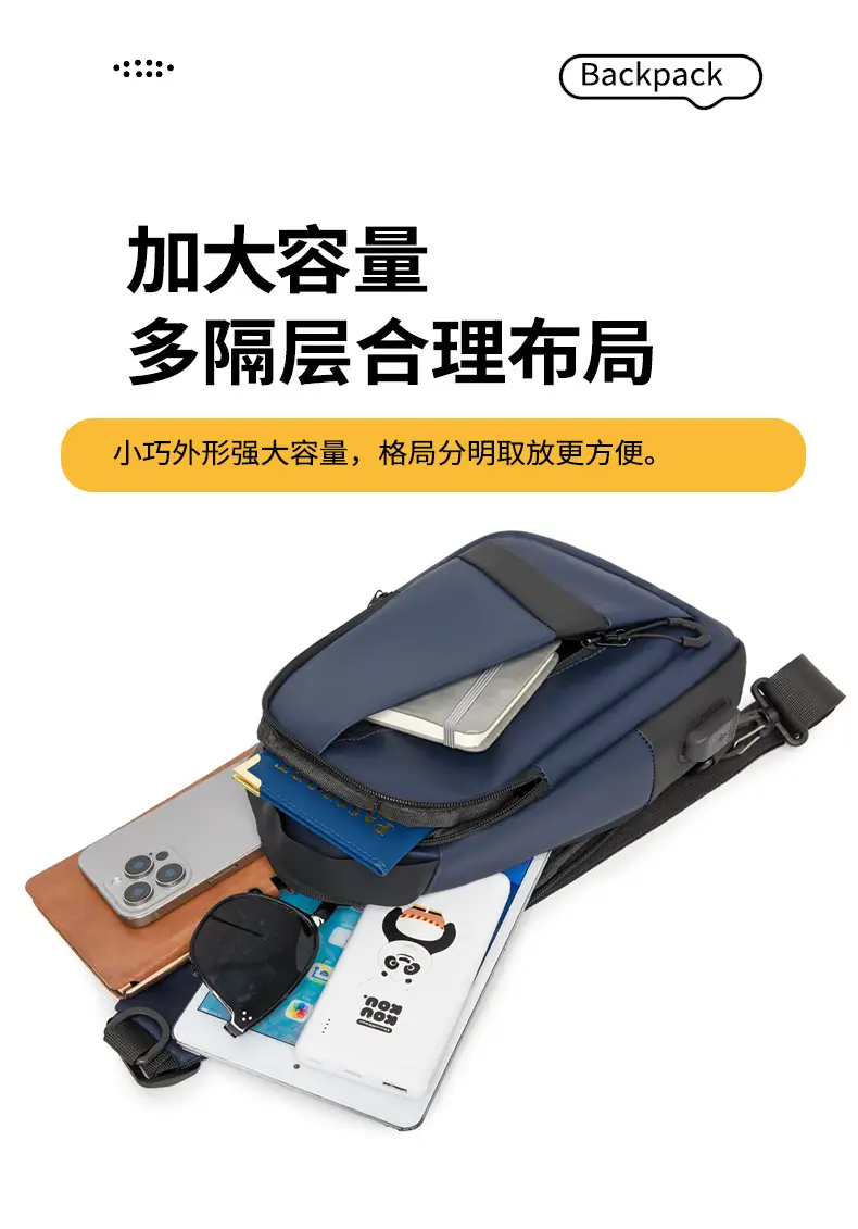 New Arrival Casual Crossbody Bag for Men Blue Black Large Capacity — feature 12
