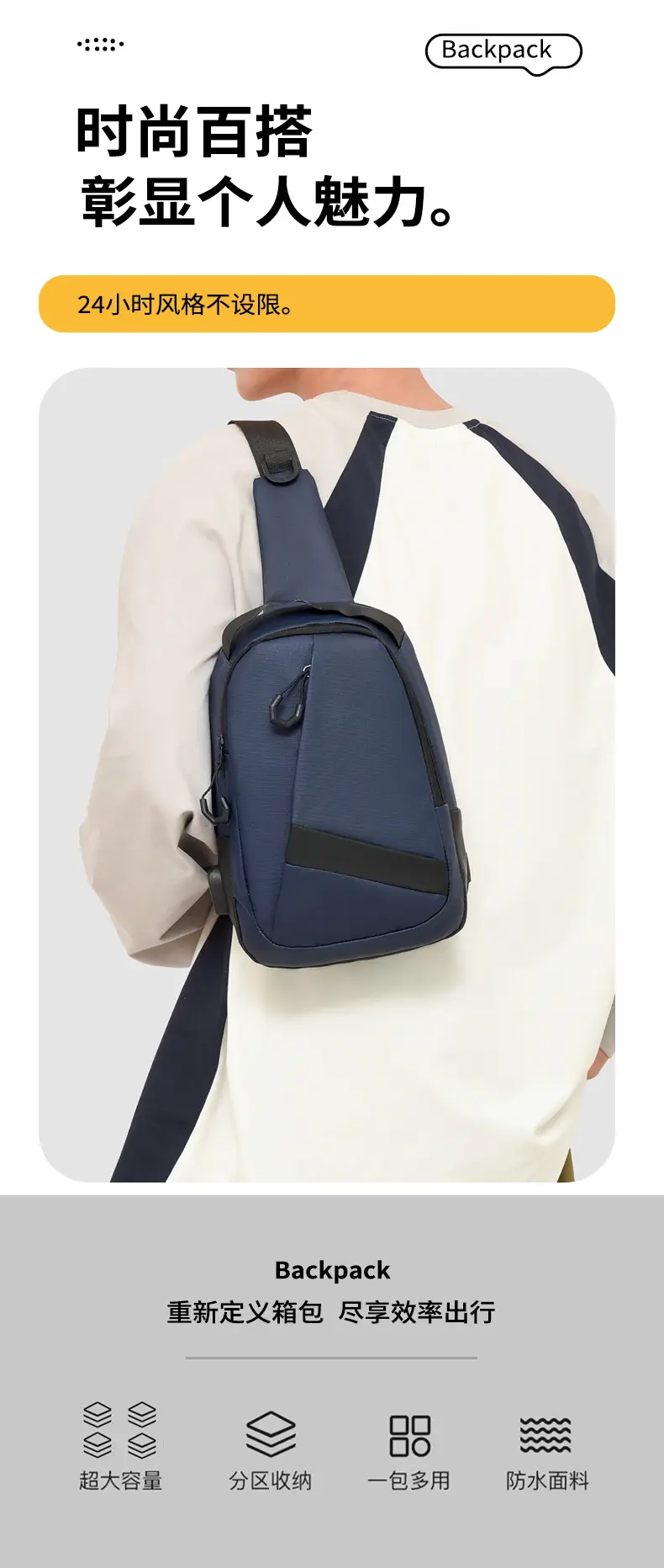 New Arrival Casual Crossbody Bag for Men Blue Black Large Capacity — feature 6