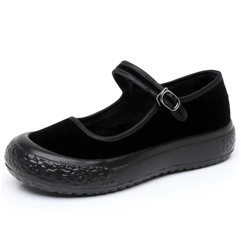 Old Beijing Cloth Shoes for Women in Winter, Fleece-Lined Warm Work Shoes, Soft-Soled Cotton Shoes, Hotel Work Shoes That Will Not Tire Your Feet after Standing for a Long Time