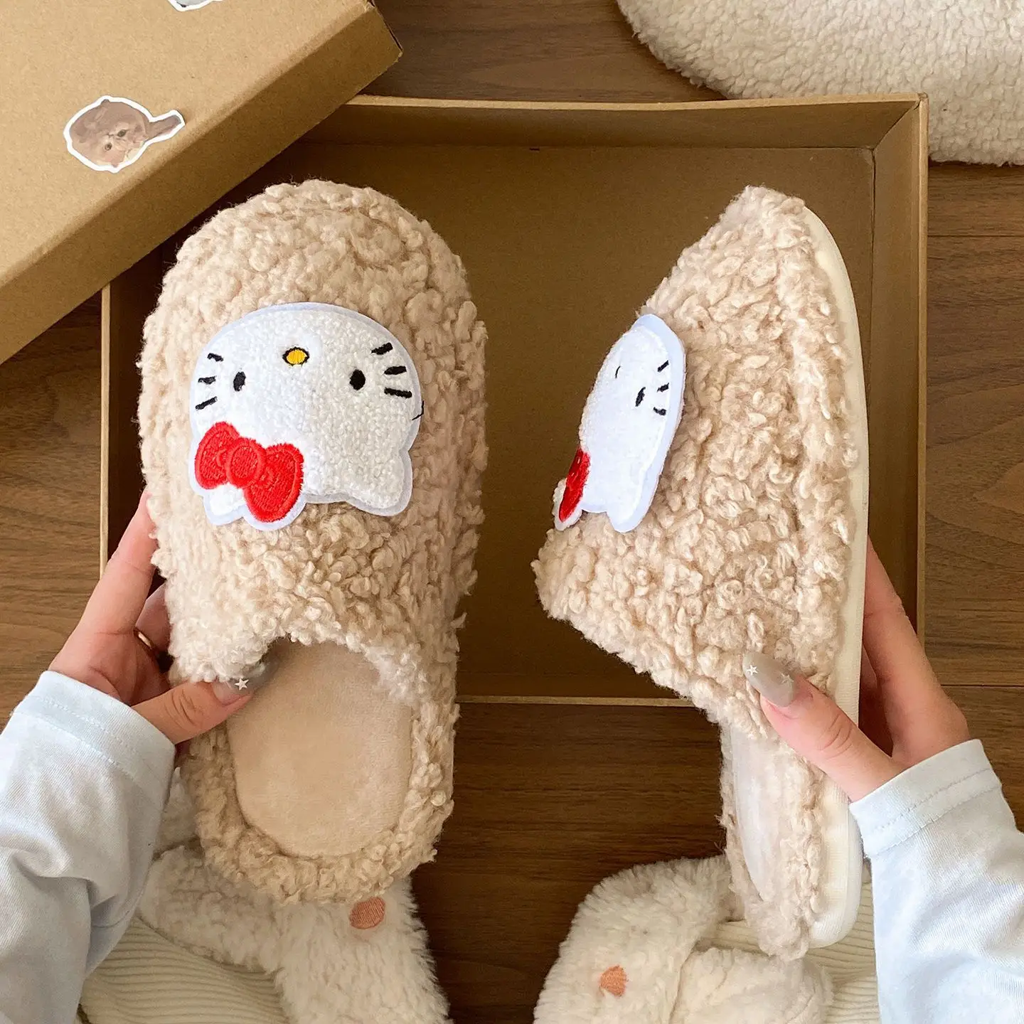 Cartoon Cat Cotton Slippers for Women Warm Indoor Wear