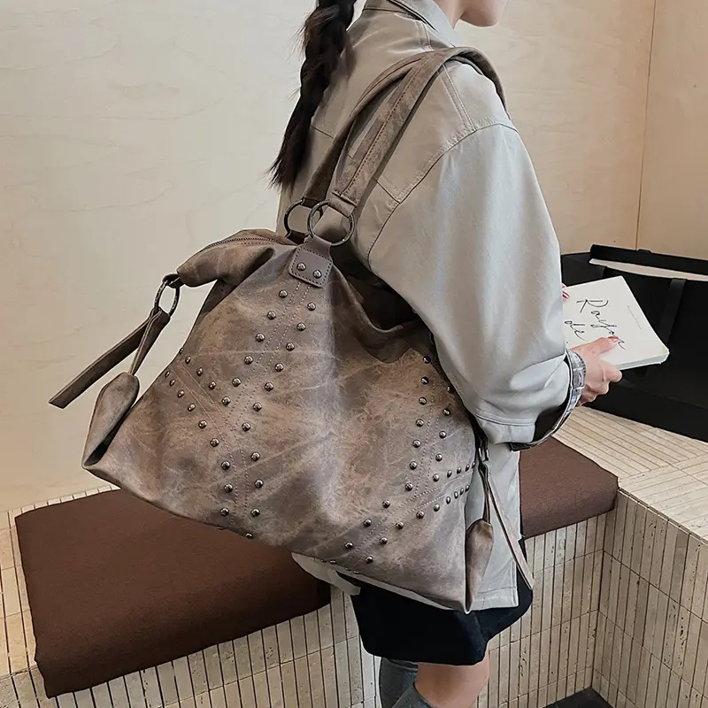 Women Rivet Bag Large Capacity Satchel Commuter Tote - Image 7