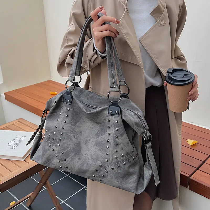 Women Rivet Bag Large Capacity Satchel Commuter Tote - Image 8