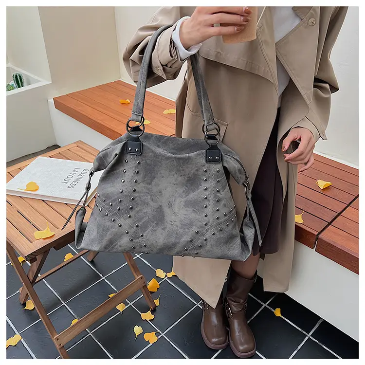 Women Rivet Bag Large Capacity Satchel Commuter Tote — feature 23