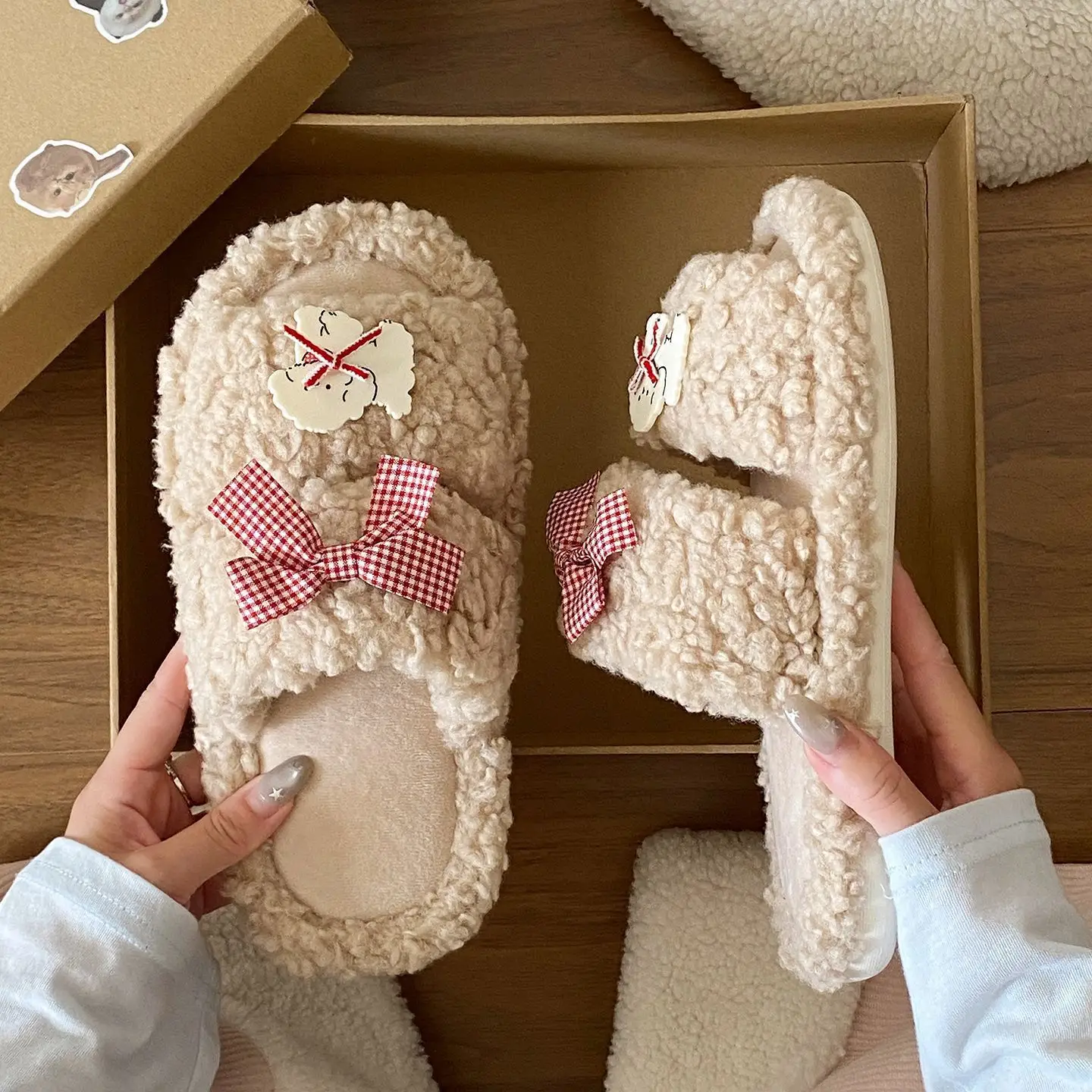 2025 Cotton Furry Slippers Cartoon Bow Warm Winter - Image 4