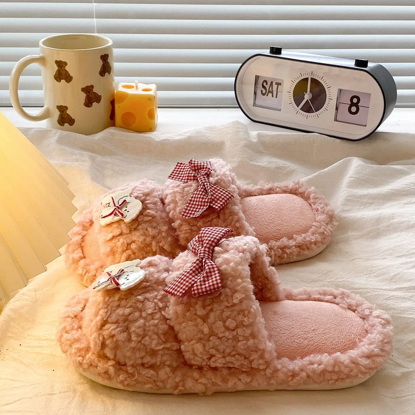 2025 Cotton Furry Slippers Cartoon Bow Warm Winter - Image 5