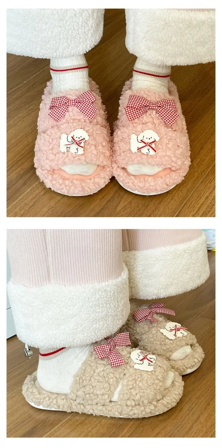 2025 Cotton Furry Slippers Cartoon Bow Warm Winter — feature 14