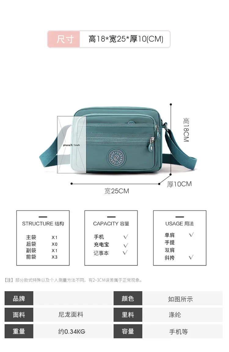 New Mother's Crossbody Bag Nylon Cloth Women's Bag Single Shoulder Crossbody Small Square Bag — feature 2