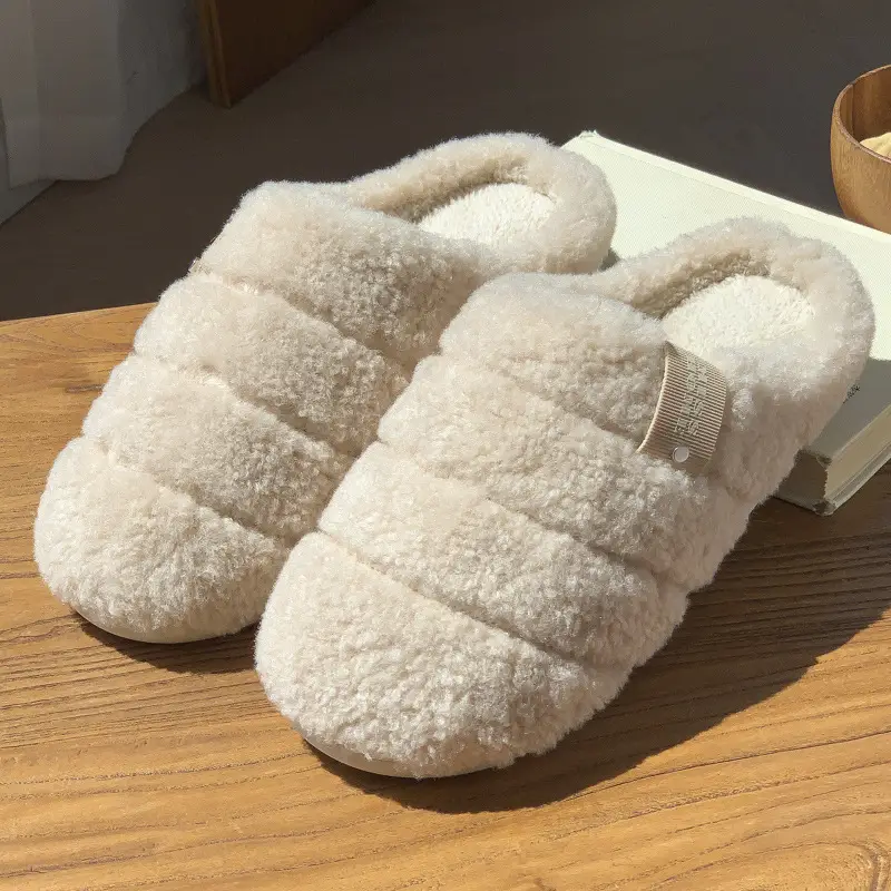 Mingsheng Cotton Slippers for Women at Home, Warm Thick Soles That Feel Like Stepping on Shit, 2025 Autumn and Winter New Furry Slippers for Men