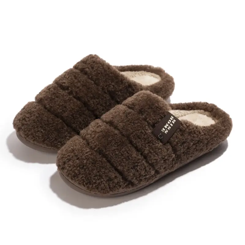 Mingsheng Cotton Slippers for Women at Home, Warm Thick Soles That Feel Like Stepping on Shit, 2025 Autumn and Winter New Furry Slippers for Men