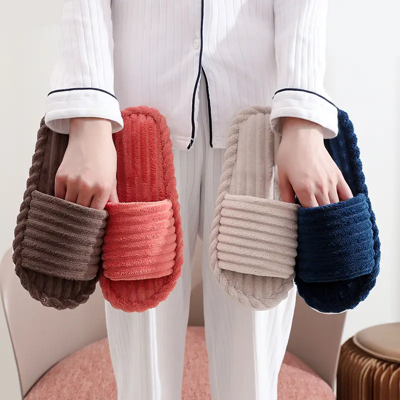 Women's Autumn and Winter Indoor and Outdoor Thick-Soled Warm Plush Maternity Slippers with Open Toe and Foam Lining