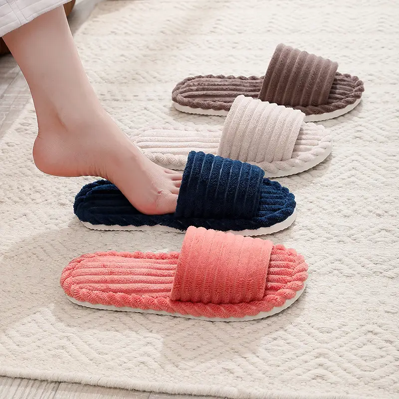 Women's Autumn and Winter Indoor and Outdoor Thick-Soled Warm Plush Maternity Slippers with Open Toe and Foam Lining