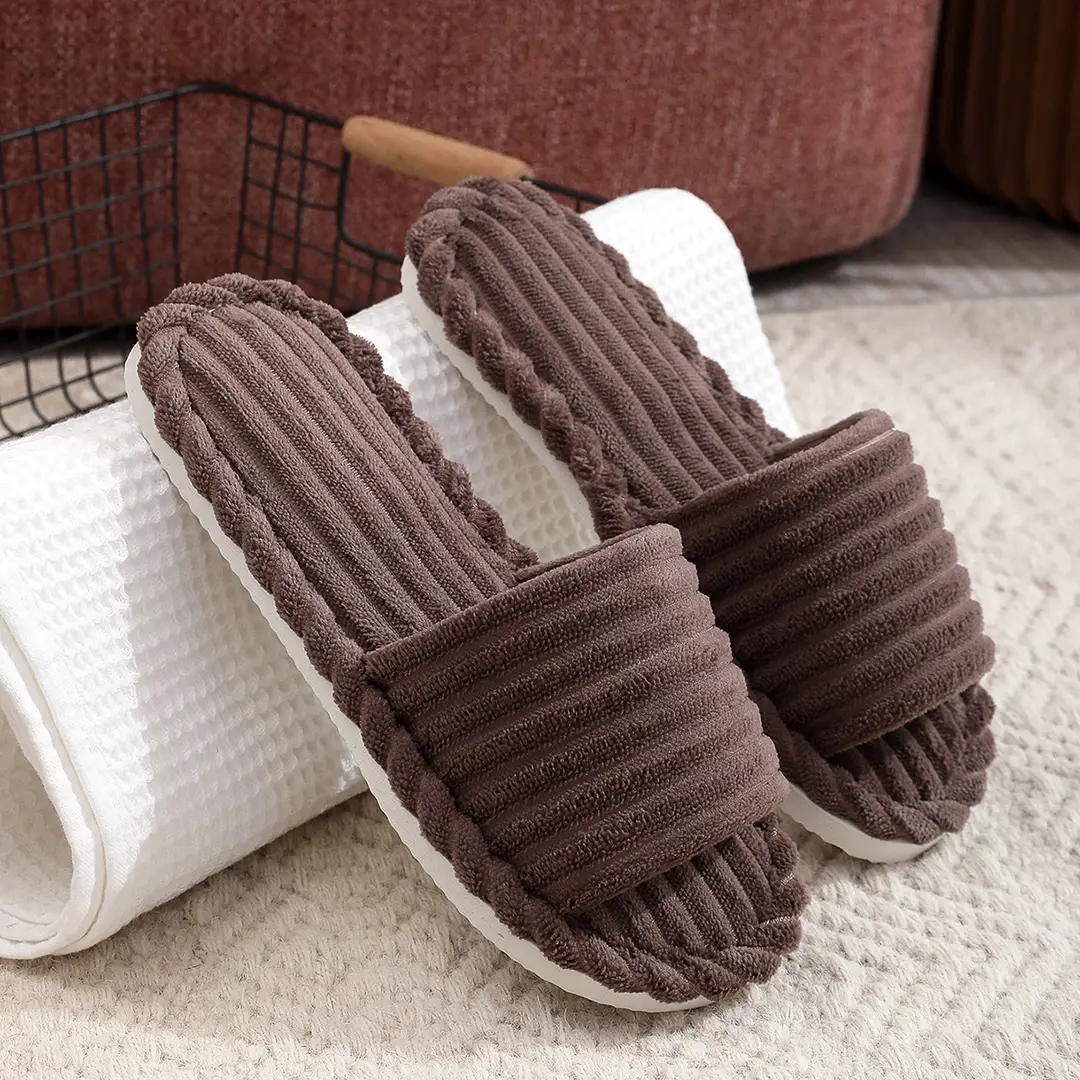 Women's Autumn and Winter Indoor and Outdoor Thick-Soled Warm Plush Maternity Slippers with Open Toe and Foam Lining