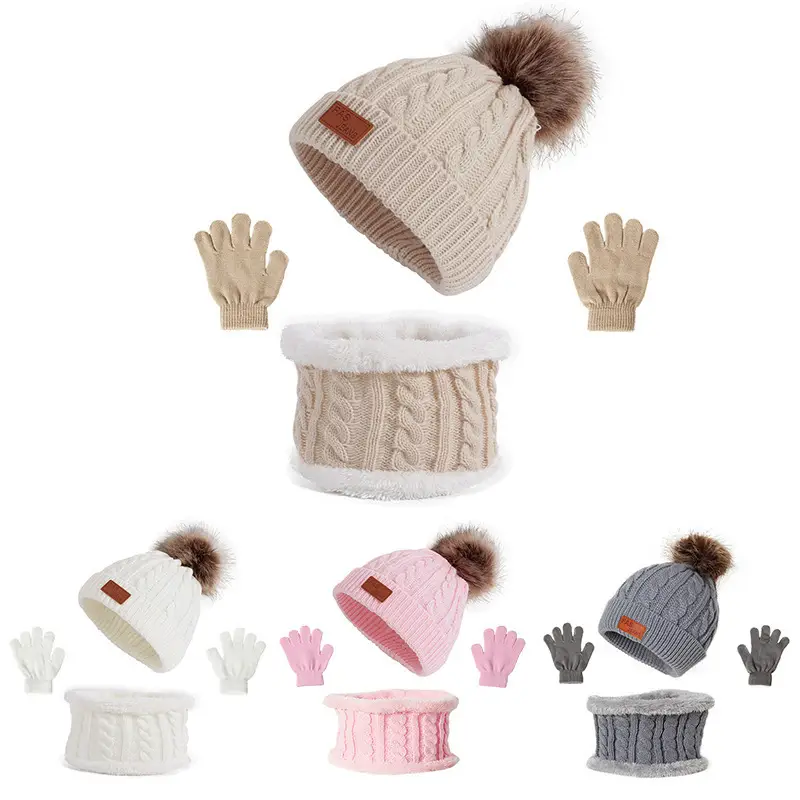 Cross-Border European and American Children's Hats, Scarves and Gloves Three-Piece Set Autumn and Winter New Single Ball Baby Hat
