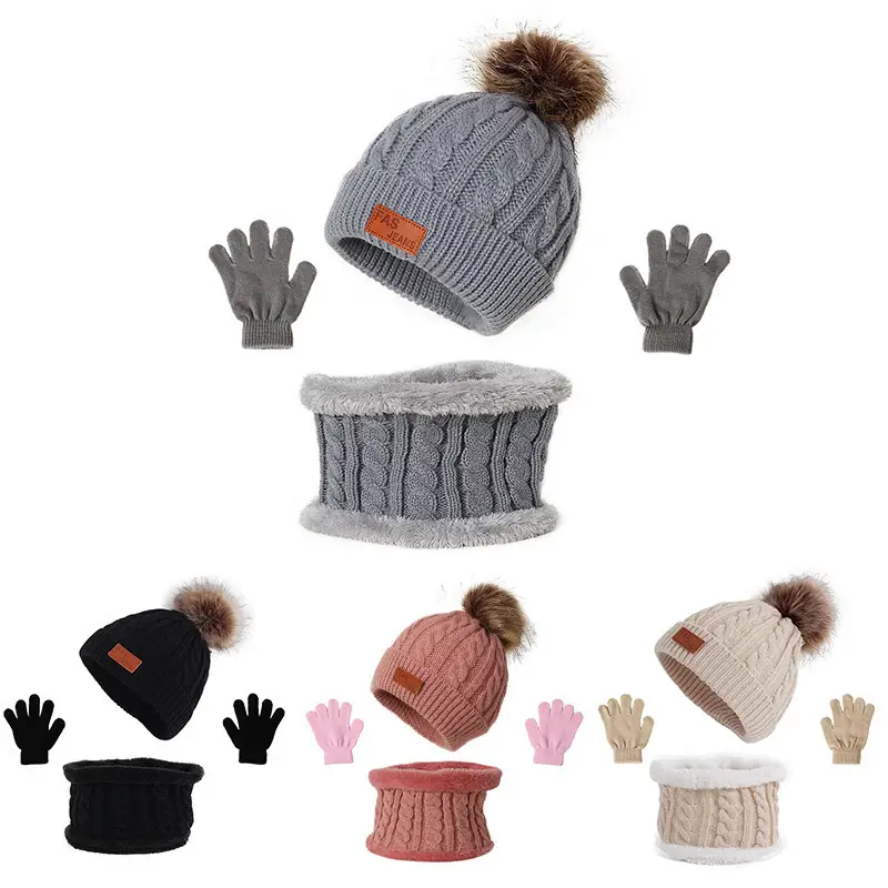 Cross-Border European and American Children's Hats, Scarves and Gloves Three-Piece Set Autumn and Winter New Single Ball Baby Hat