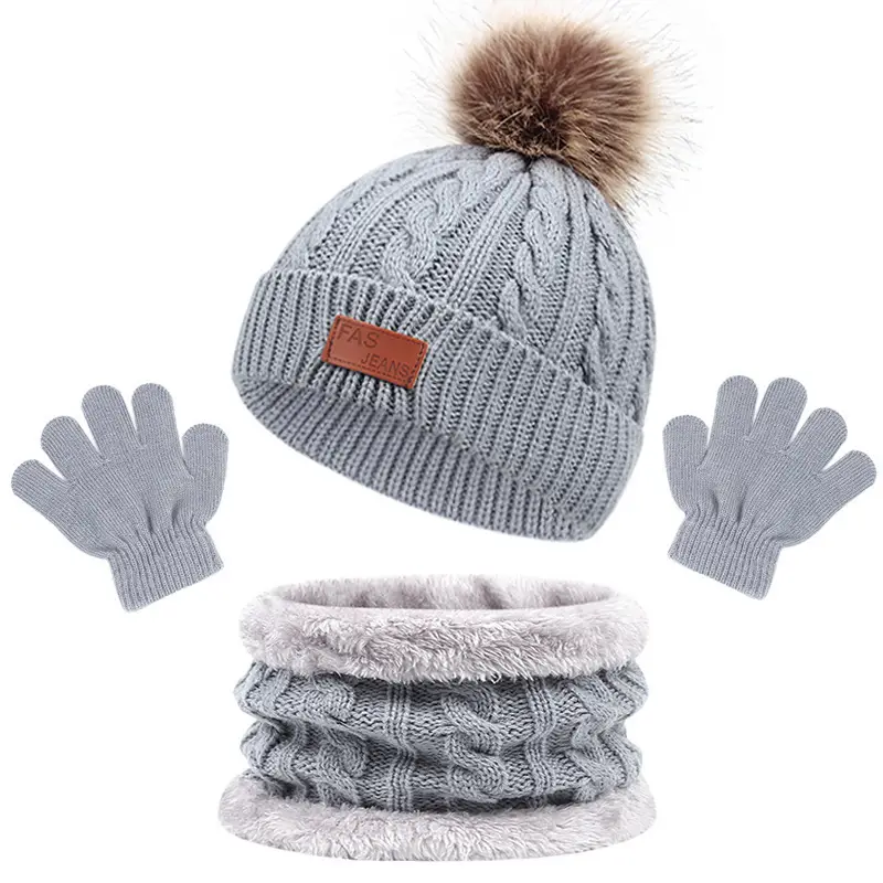 Cross-Border European and American Children's Hats, Scarves and Gloves Three-Piece Set Autumn and Winter New Single Ball Baby Hat
