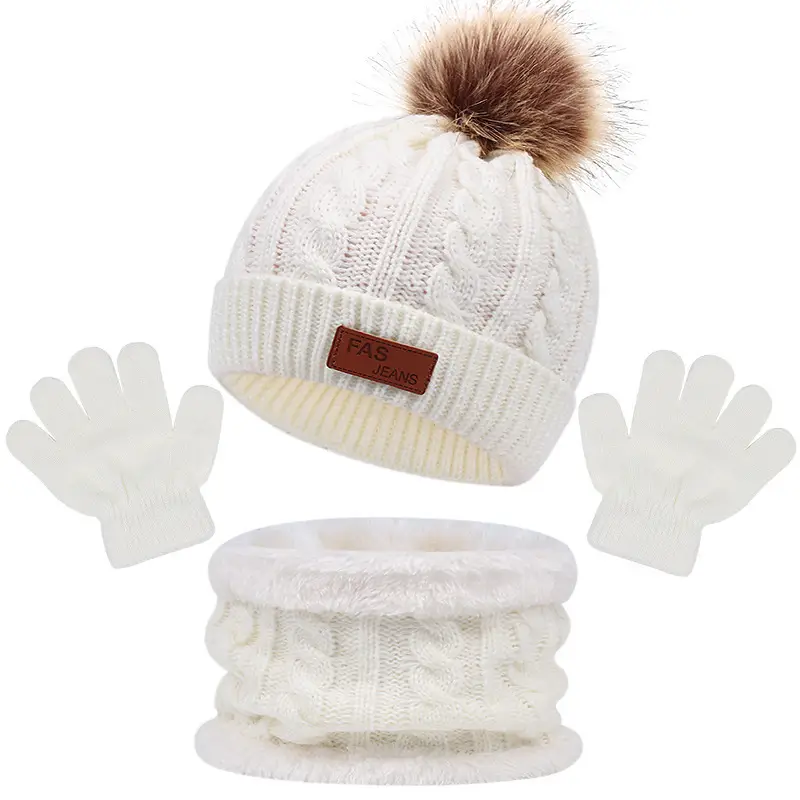 Cross-Border European and American Children's Hats, Scarves and Gloves Three-Piece Set Autumn and Winter New Single Ball Baby Hat