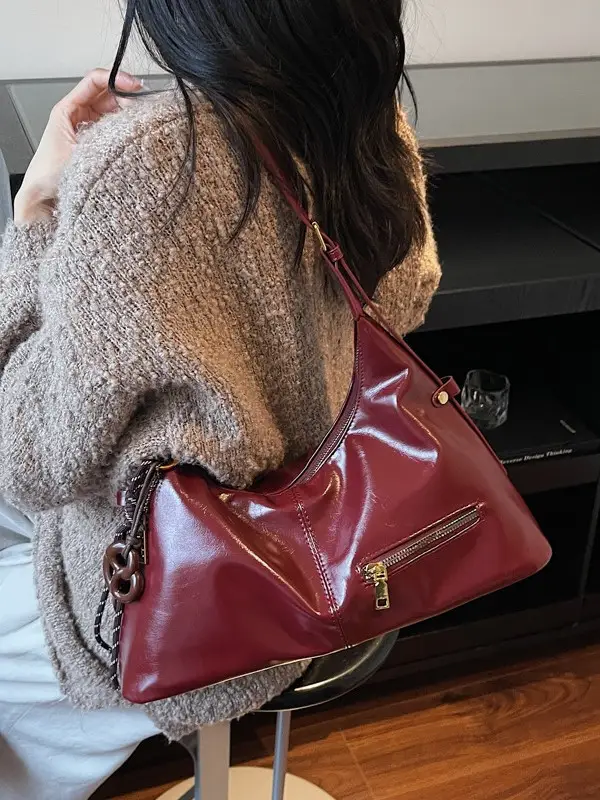 Vintage Red Leather Crossbody Bag for Women 2026