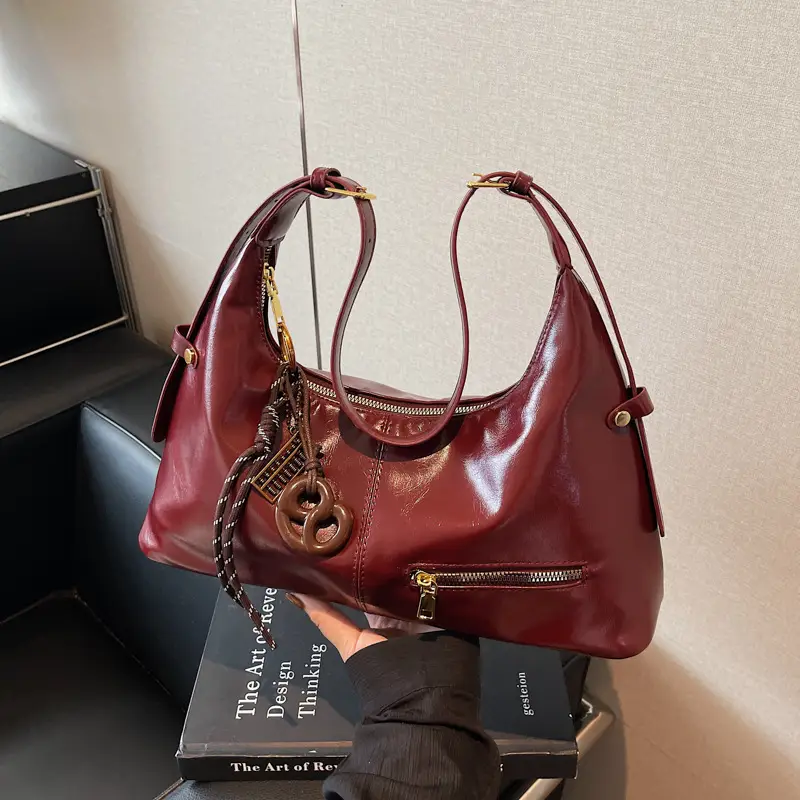 Vintage Red Leather Crossbody Bag for Women 2026