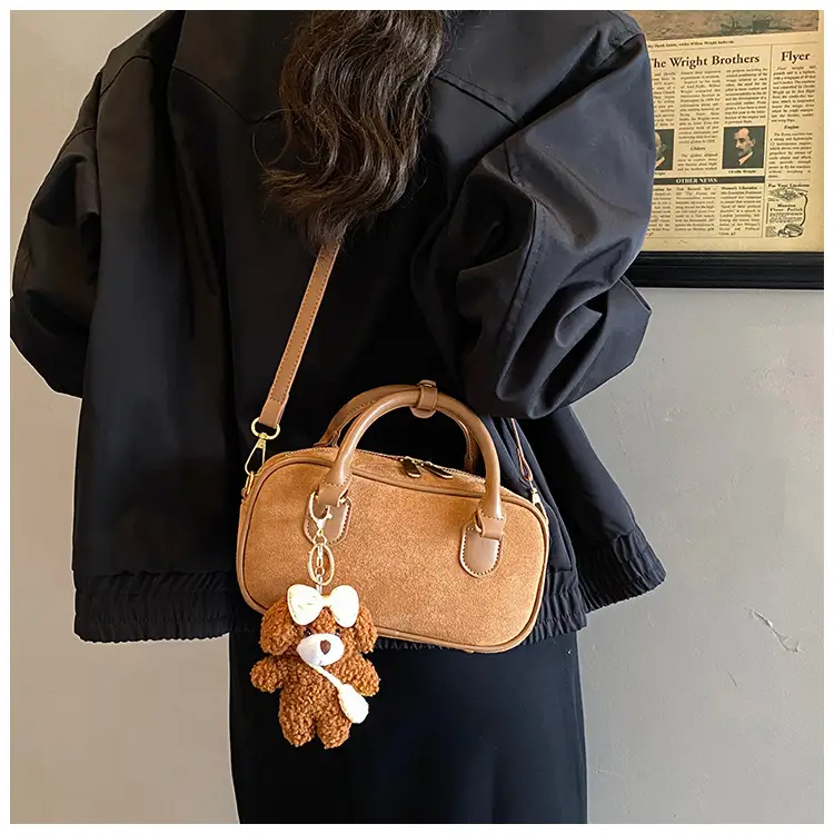 Brown Textured Shoulder Bag for Women Autumn Style — feature 10