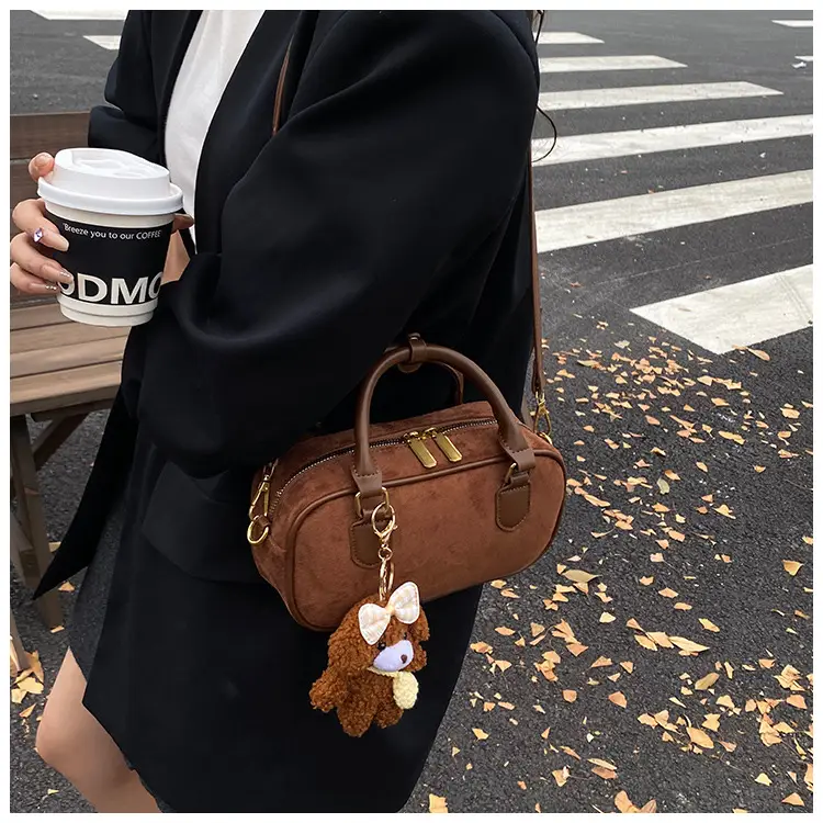 Brown Textured Shoulder Bag for Women Autumn Style — feature 12