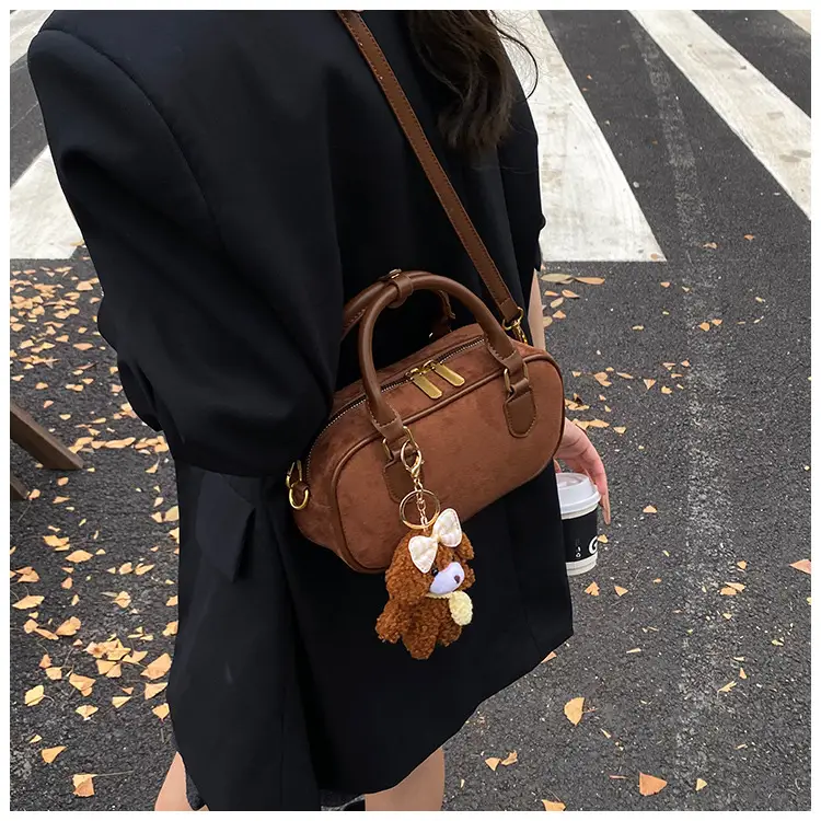 Brown Textured Shoulder Bag for Women Autumn Style — feature 13
