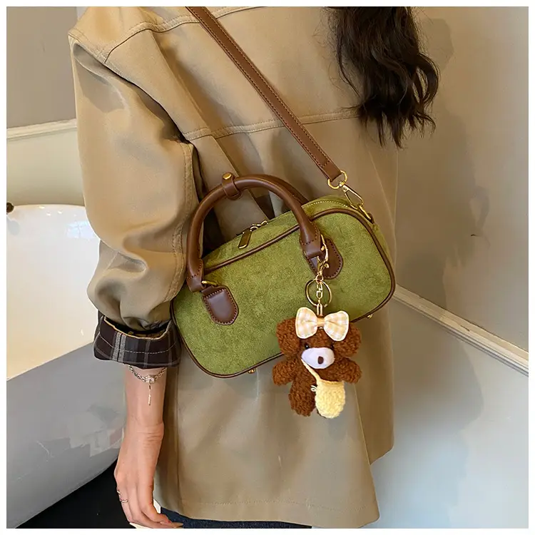 Brown Textured Shoulder Bag for Women Autumn Style — feature 19