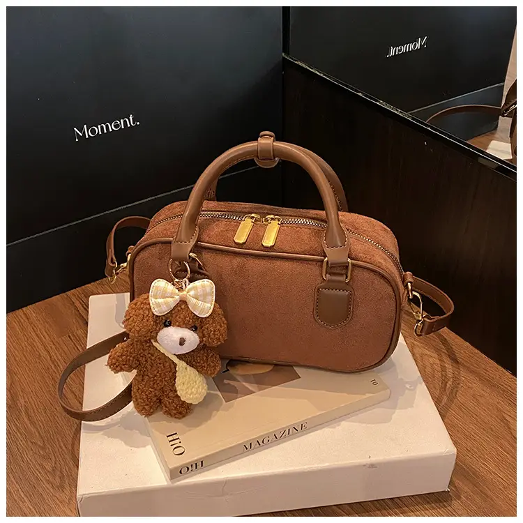 Brown Textured Shoulder Bag for Women Autumn Style — feature 22